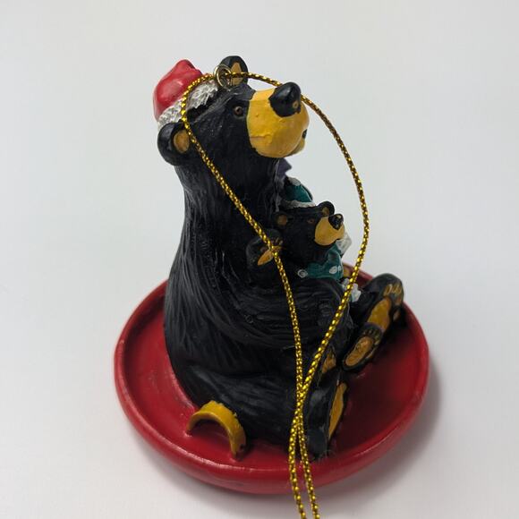 Big Sky Bear Christmas Ornament Carvers Fleming Red Sled Collectible Mom Cubs - Picture 4 of 8
